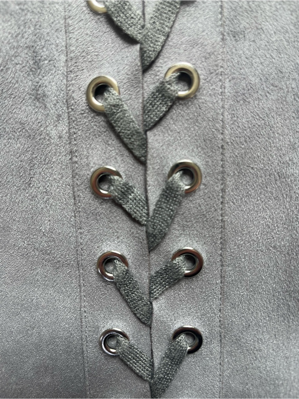 Joseph Ribkoff Gray Faux Suede Lace-Up Jacket Cardigan Women’s Medium - Picture 3 of 11